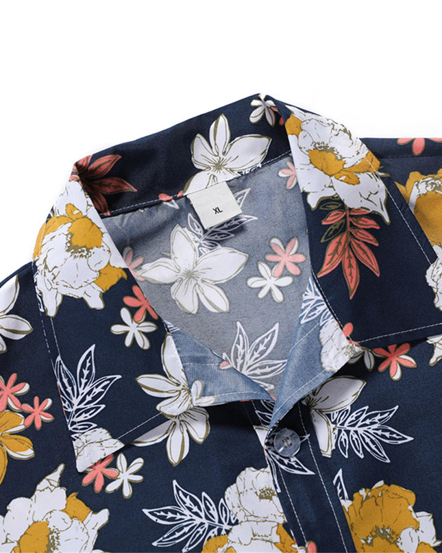 Men's Retro Hawaiian Floral Short-Sleeve Shirt