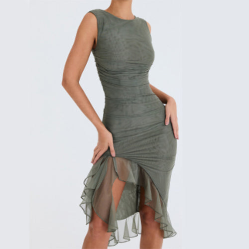 Sleeveless Bodycon Midi Dress – Slim Fit Round Neck Party Dress