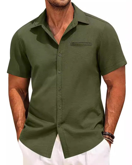 Men's Polo Collar Short-Sleeve Button Shirt – Solid Color, Extended Sizes