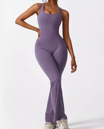 Women Sleeveless Flare Jumpsuits Fitness Yoga Long Pants
