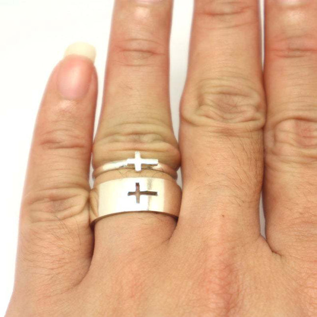 Cross Design Stainless Steel Couple Ring
