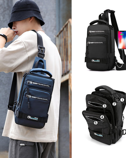 Multifunction Bags For Men Nylon Backpack Crossbody Shoulder Bag With USB Charging Port Chest Bags Pack