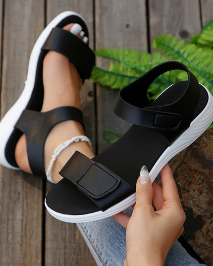 Women's Round Toe Velcro Low Heel Sandals – PU Upper, Euro-American Style, 3 Colors, US 6–11