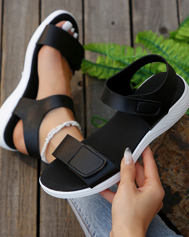 Women's Round Toe Velcro Low Heel Sandals – PU Upper, Euro-American Style, 3 Colors, US 6–11