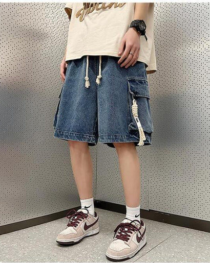 Men's Straight-Cut Denim Five-Point Shorts – Black & Blue, S–3XL