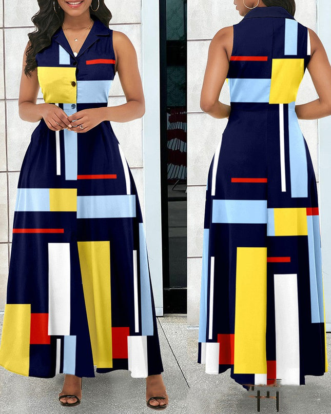 Women's Printed Sleeveless Midi Dress