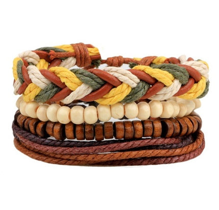Men's Handwoven Multilayer Leather Bead Bracelet