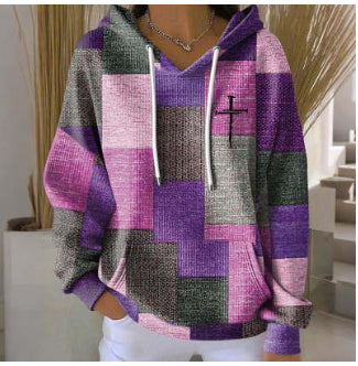 Women's Artistic Print Pullover Hoodie – Retro Style, Sizes S–6XL