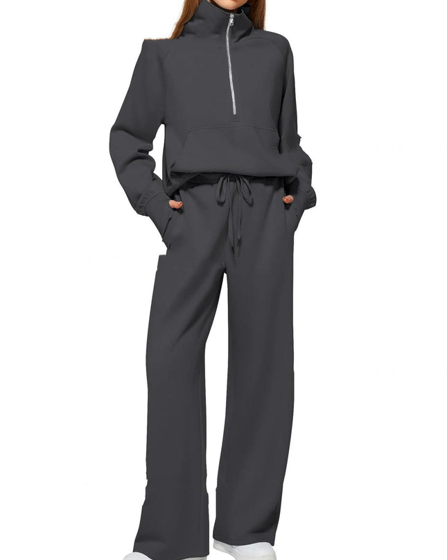 Women's Half-Zip Sweatshirt & Wide Leg Pants Set – 12 Colors, Sizes XS–XXL