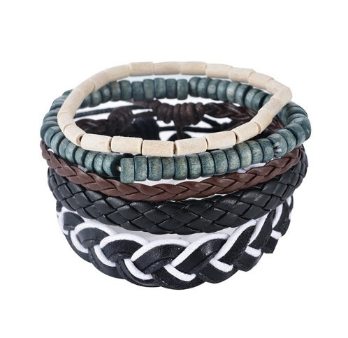 Men's Handwoven Multilayer Leather Bead Bracelet