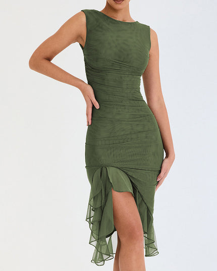 Sleeveless Bodycon Midi Dress – Slim Fit Round Neck Party Dress
