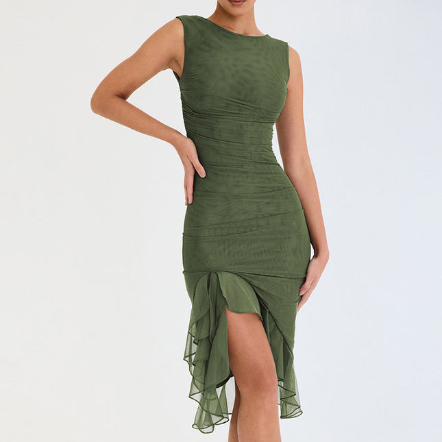 Sleeveless Bodycon Midi Dress – Slim Fit Round Neck Party Dress