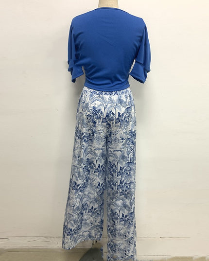 Women's Wide-Leg Pants & Coat Two-Piece Fashion Set – Blue, S–5XL