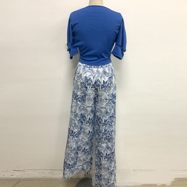 Women's Wide-Leg Pants & Coat Two-Piece Fashion Set – Blue, S–5XL