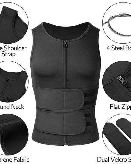 Men's Sauna Sweat Vest – Waist Trainer, High Collar, Slim Fit, S–3XL