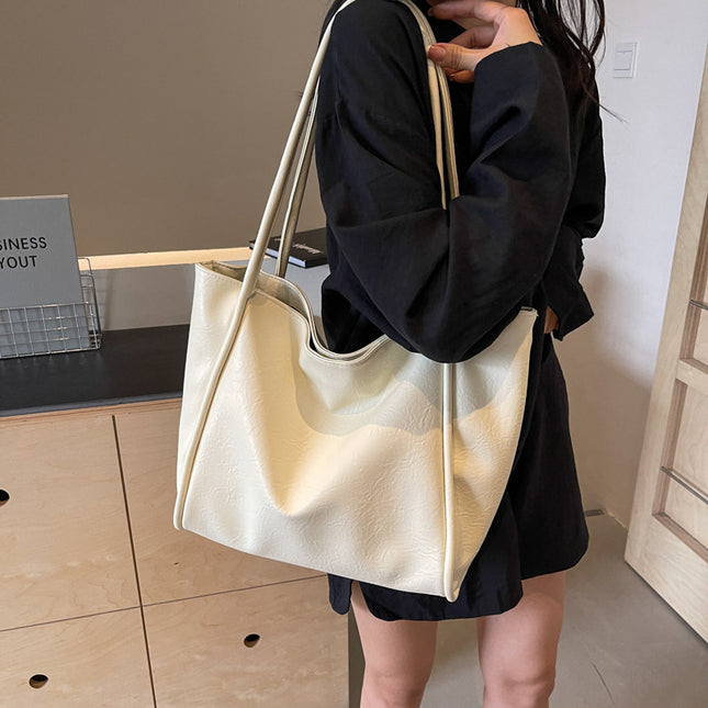 Women's Large Capacity Soft PU Leather Tote Bag – Commuter, Travel & Shopping, 4 Colors