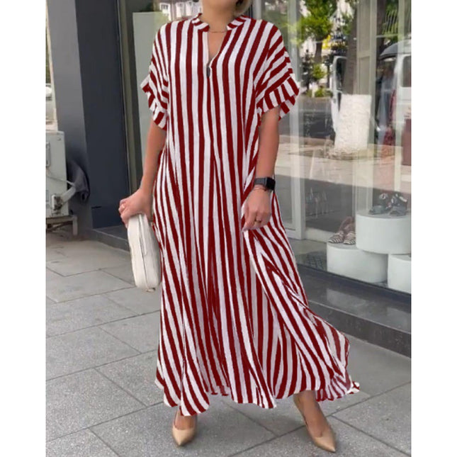 Women's Striped Floral Maxi Dress with Slit