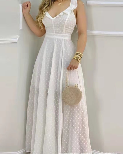 Women's Sleeveless V-Neck Swing Maxi Dress – White & Pink, S–XL
