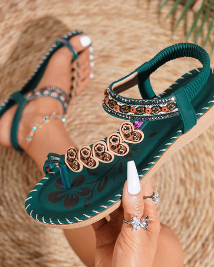 Women's Bohemian Rhinestone Embellished Sandals – Lightweight, Non-Slip, 3 Colors, US 6–13
