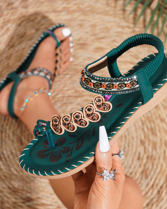Women's Bohemian Rhinestone Embellished Sandals – Lightweight, Non-Slip, 3 Colors, US 6–13