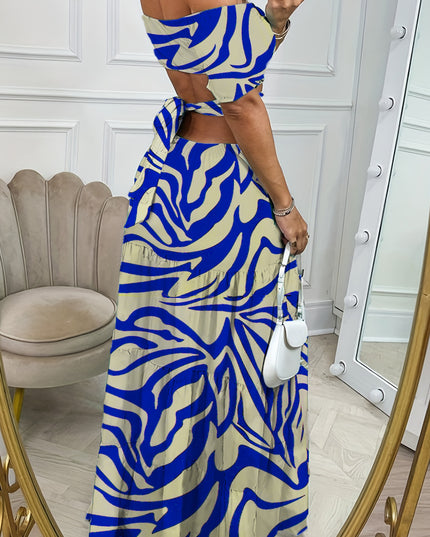 Botanical Print Hollow-Waist Maxi Dress