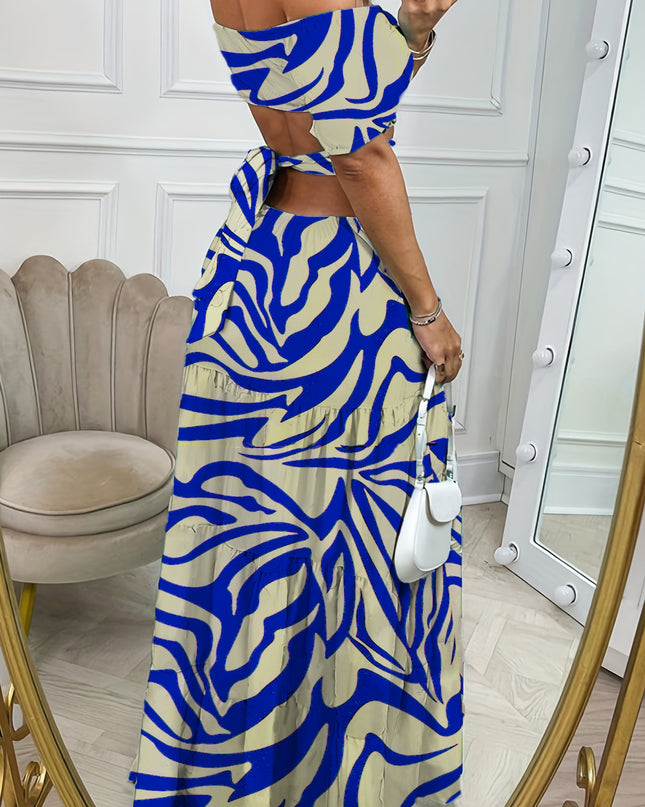 Botanical Print Hollow-Waist Maxi Dress