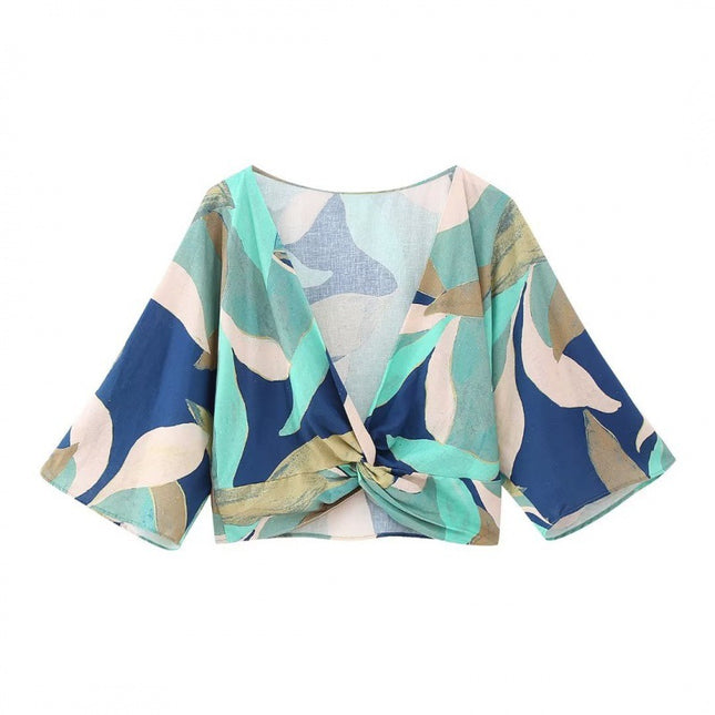 Abstract Print Linen Two-Piece Set | Jacket Top & Midi Skirt Dress