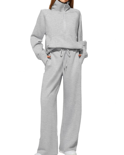 Women's Half-Zip Sweatshirt & Wide Leg Pants Set – 12 Colors, Sizes XS–XXL