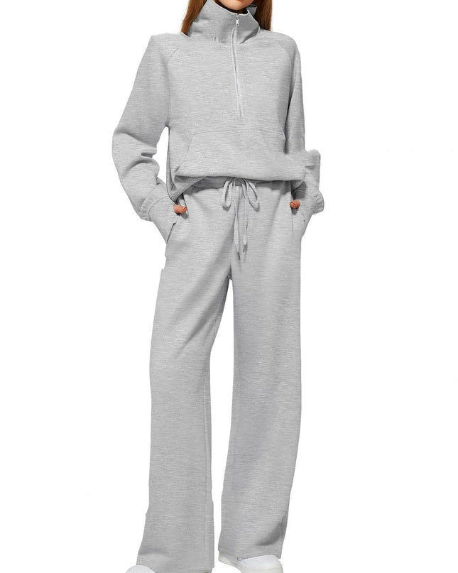 Women's Half-Zip Sweatshirt & Wide Leg Pants Set – 12 Colors, Sizes XS–XXL