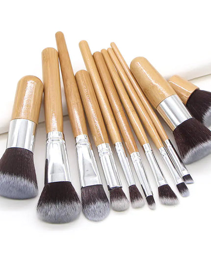 11-Piece Bamboo Handle Makeup Brush Set with Pouch