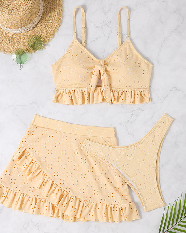 3-Piece Ruffle Bikini Set with Hip-Hugging Skirt – Women's Beach Swimsuit