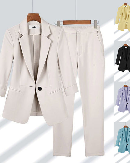 Women's 2-Piece Blazer Suit Set – Lapel Jacket & Straight-Leg Pants