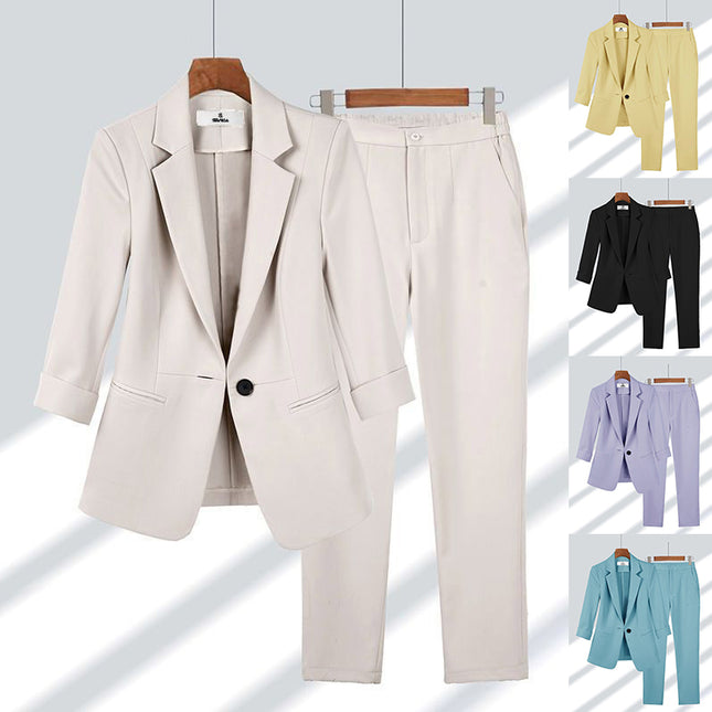 Women's 2-Piece Blazer Suit Set – Lapel Jacket & Straight-Leg Pants