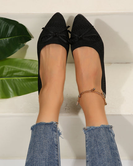 Women's Bow Knitted Flat Loafers – Pointed Toe | Slip-On Flats | 6 Colors