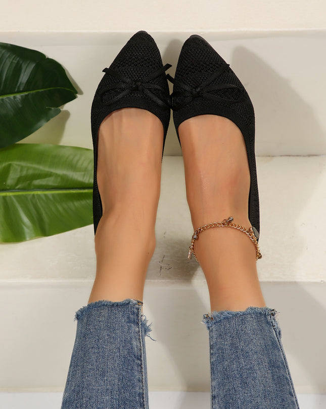 Women's Bow Knitted Flat Loafers – Pointed Toe | Slip-On Flats | 6 Colors