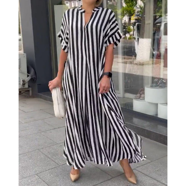 Women's Striped Floral Maxi Dress with Slit
