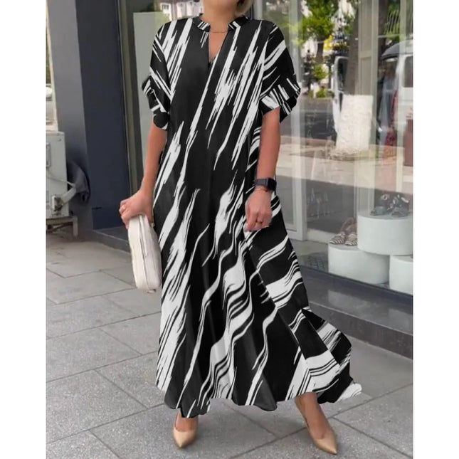Women's Striped Floral Maxi Dress with Slit