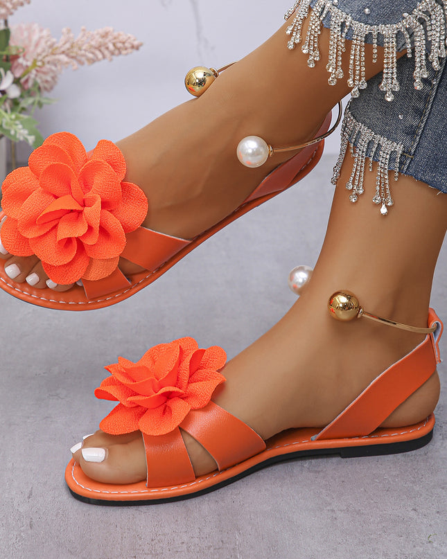 Women's Flat Open-Toe Fashion Sandals – Floral Detail, 4 Colors, US 5.5–11