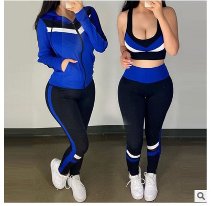 Women's 3-Piece Striped Casual Hoodie Set – Bra, Coat & Pants | 5 Colors, S–XL
