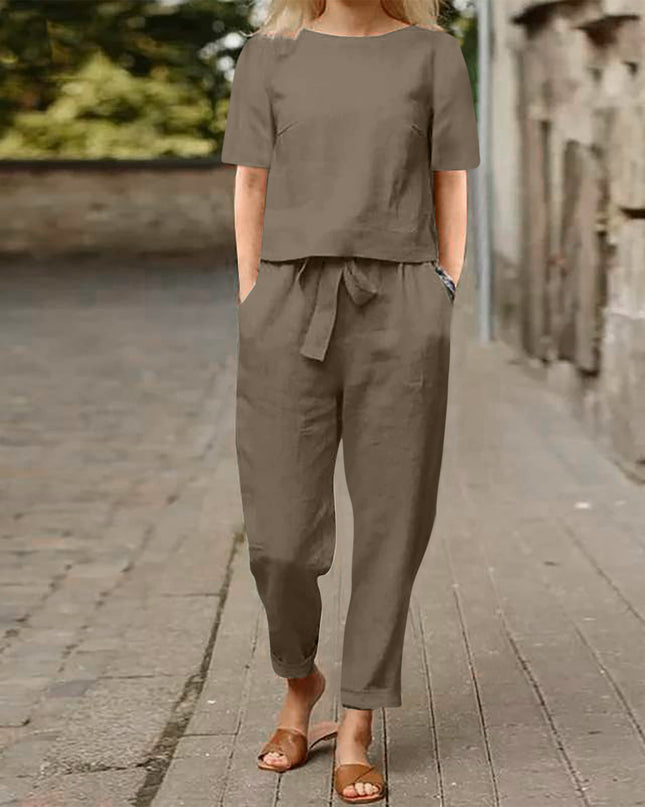 Women's Cotton And Linen Wide-leg Pants Suit