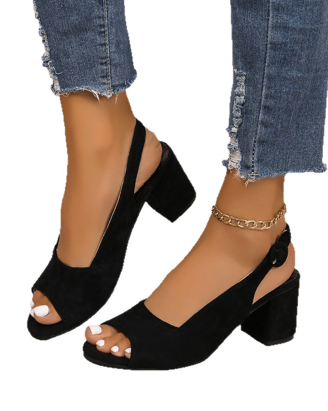 Women's Suede Block Heel Sandals – Buckle Strap, Round Toe, 5 Colors, US 6–11