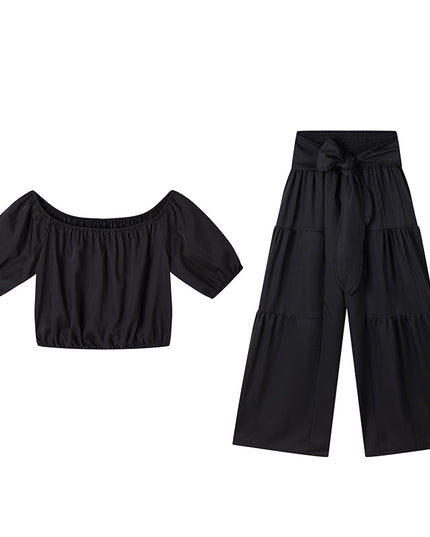 Women's Elegant Two-Piece Set |  Top & High-Waisted Flared Pants