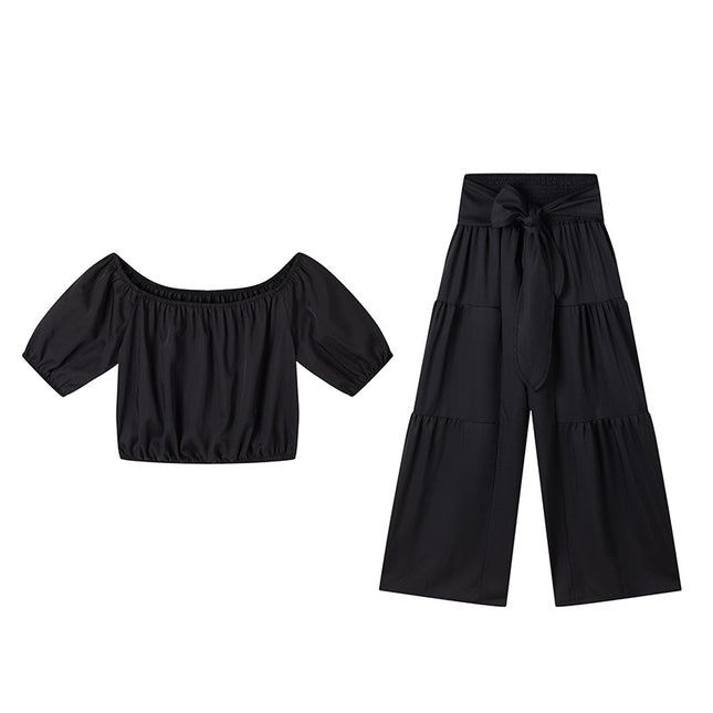 Women's Elegant Two-Piece Set |  Top & High-Waisted Flared Pants