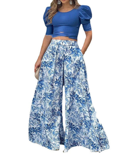 Women's Wide-Leg Pants & Coat Two-Piece Fashion Set – Blue, S–5XL