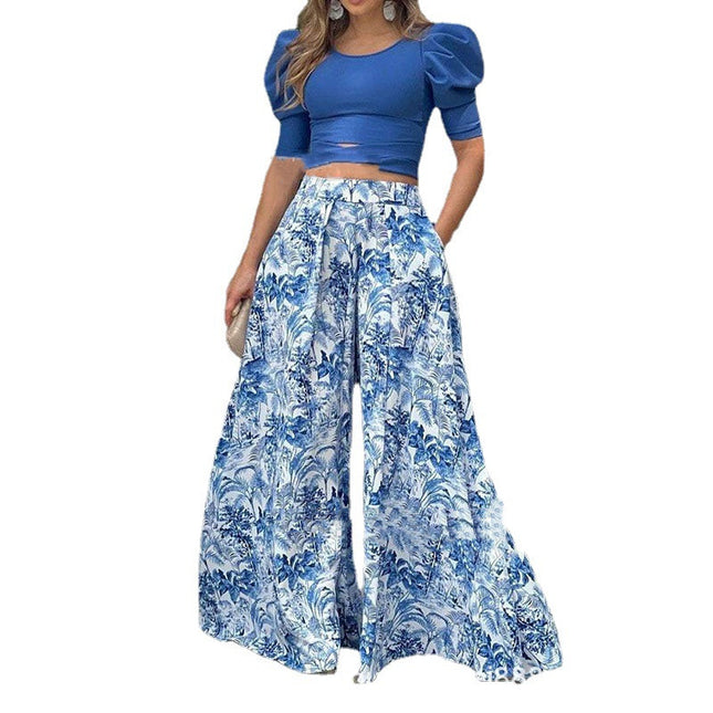 Women's Wide-Leg Pants & Coat Two-Piece Fashion Set – Blue, S–5XL