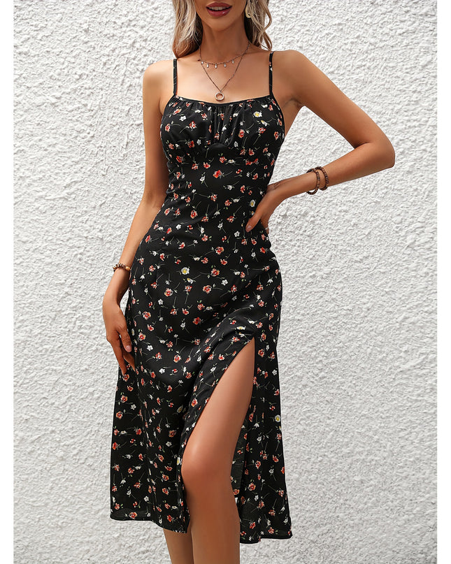 Polka Dot Suspender Maxi Dress – Flowy Split Summer Dress
