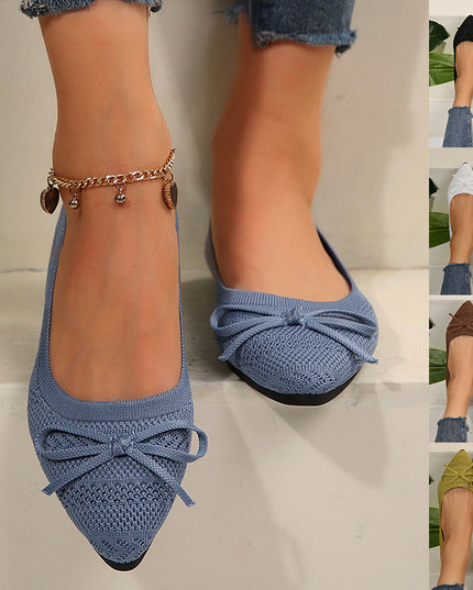 Women's Bow Knitted Flat Loafers – Pointed Toe | Slip-On Flats | 6 Colors