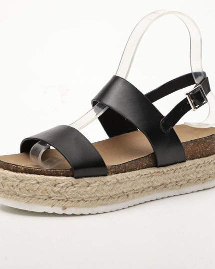 Women's Mid-Heel Platform Sandals – Open Toe, Buckle Strap, White & Black