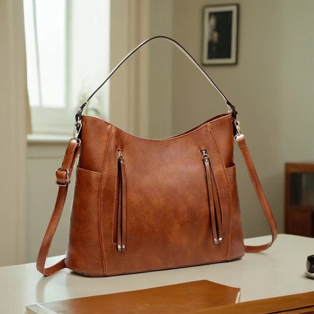 Women's Large Capacity PU Leather Handbag – Tassel Detail, Laptop Pocket, 3 Colors