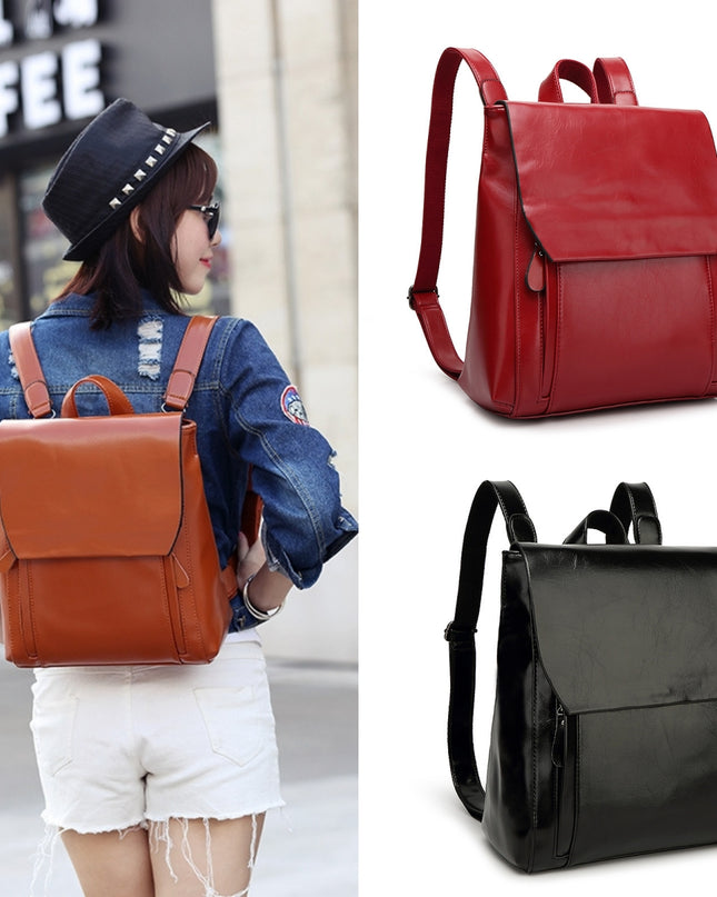 Women's Composite Leather Backpack – Anti-Theft, Waterproof, Laptop Pocket, 3 Colors